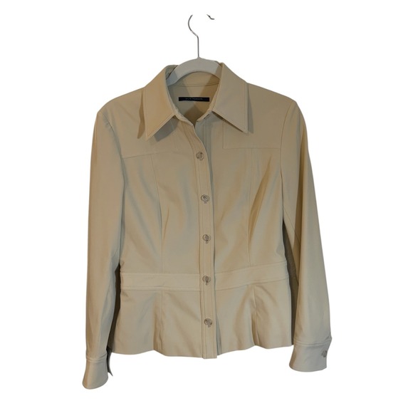 Elie Tahari Tops - Elie Tahari Button Down Shirt Beige 6 Women Fitted Lycra Stretch Workwear